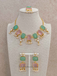 Geometric Gemstone & Pearl Statement Necklace Set
