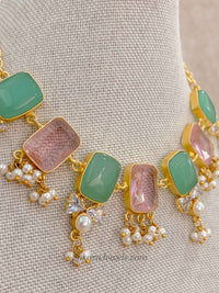 Geometric Gemstone & Pearl Statement Necklace Set