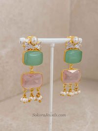 Geometric Gemstone & Pearl Statement Necklace Set