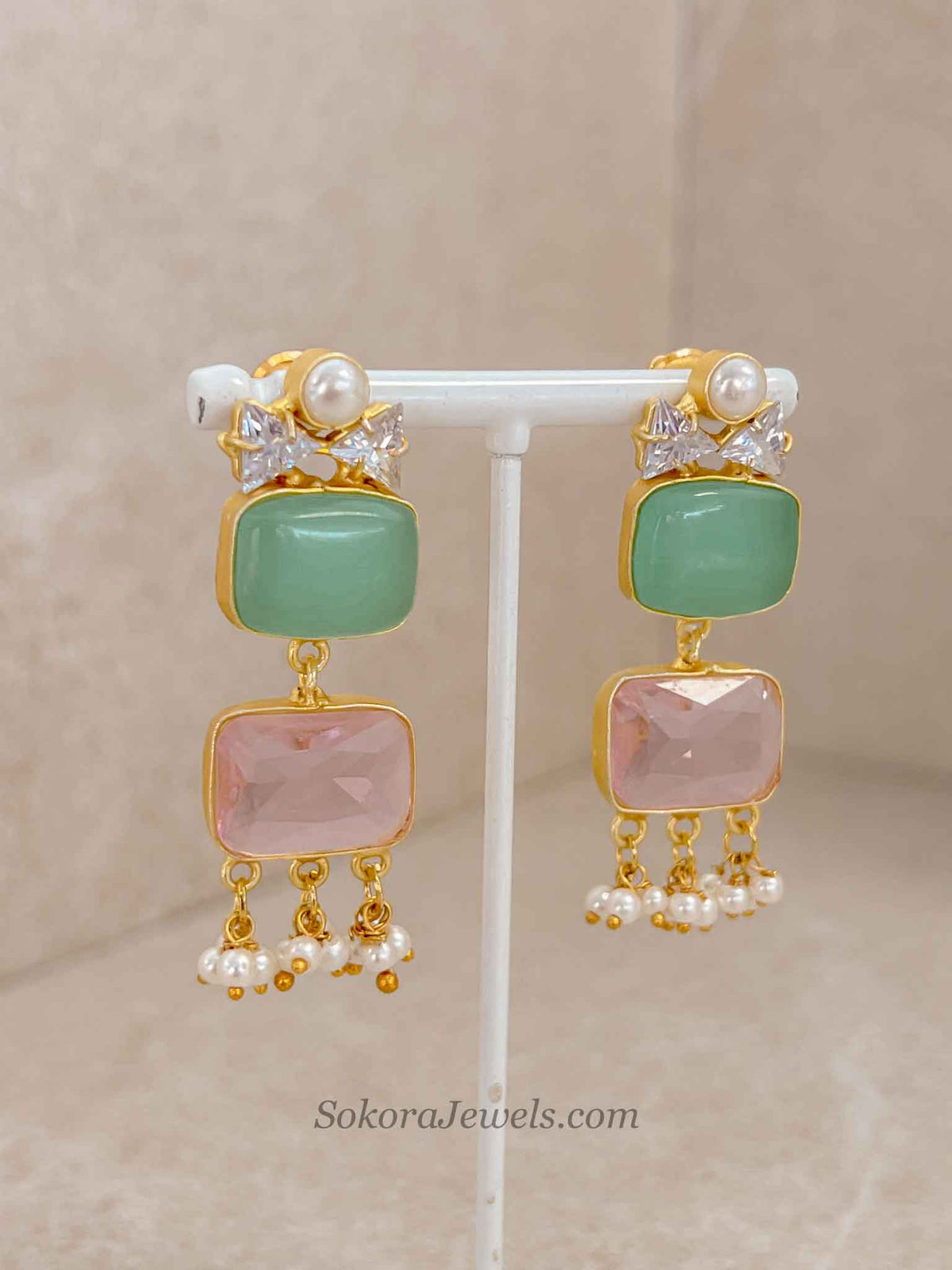 Geometric Gemstone & Pearl Statement Necklace Set