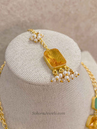 Geometric Gemstone & Pearl Statement Necklace Set