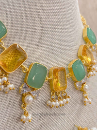 Geometric Gemstone & Pearl Statement Necklace Set
