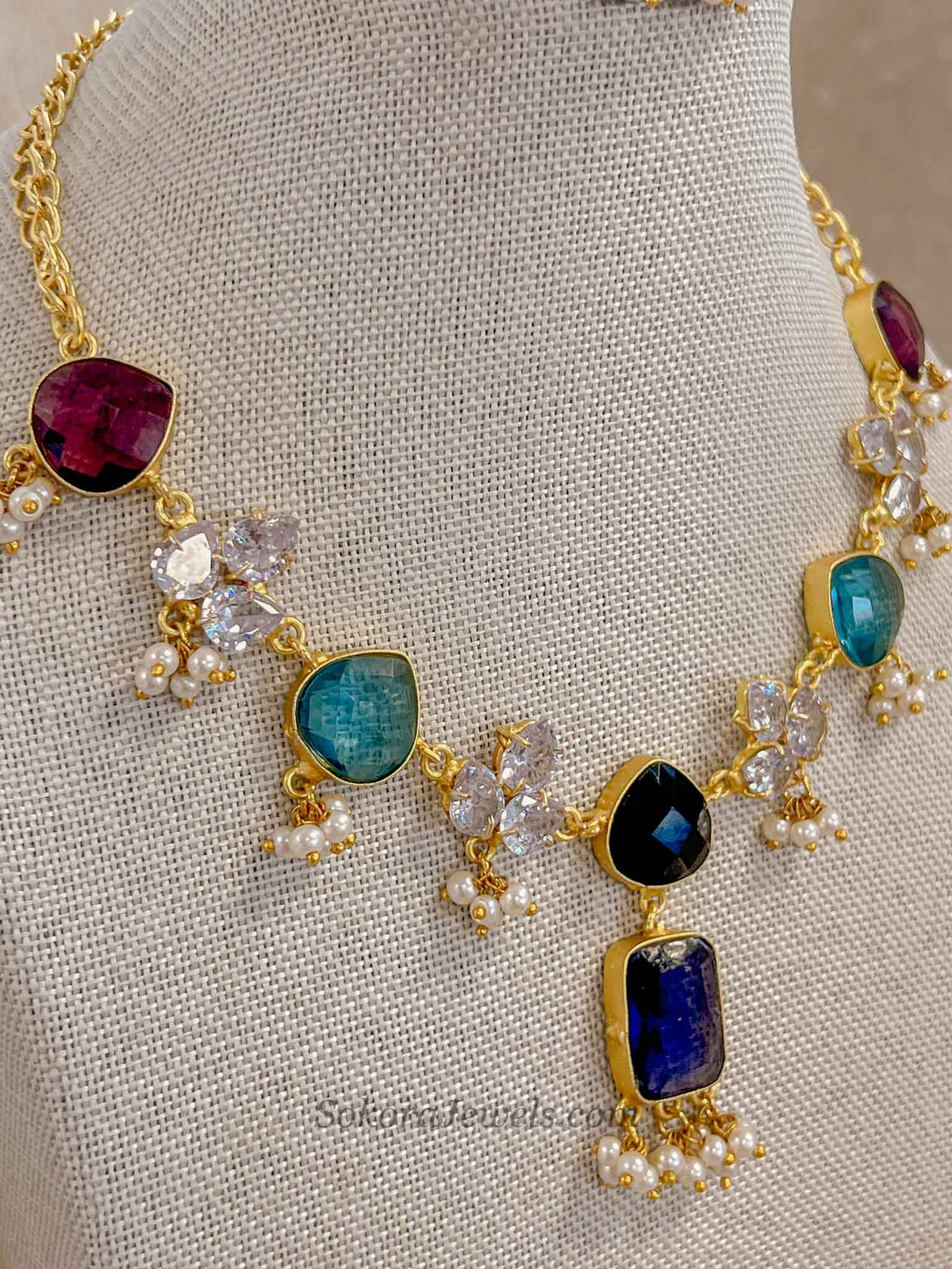Geometric Drop Pendant & Pearl Statement Necklace Sets