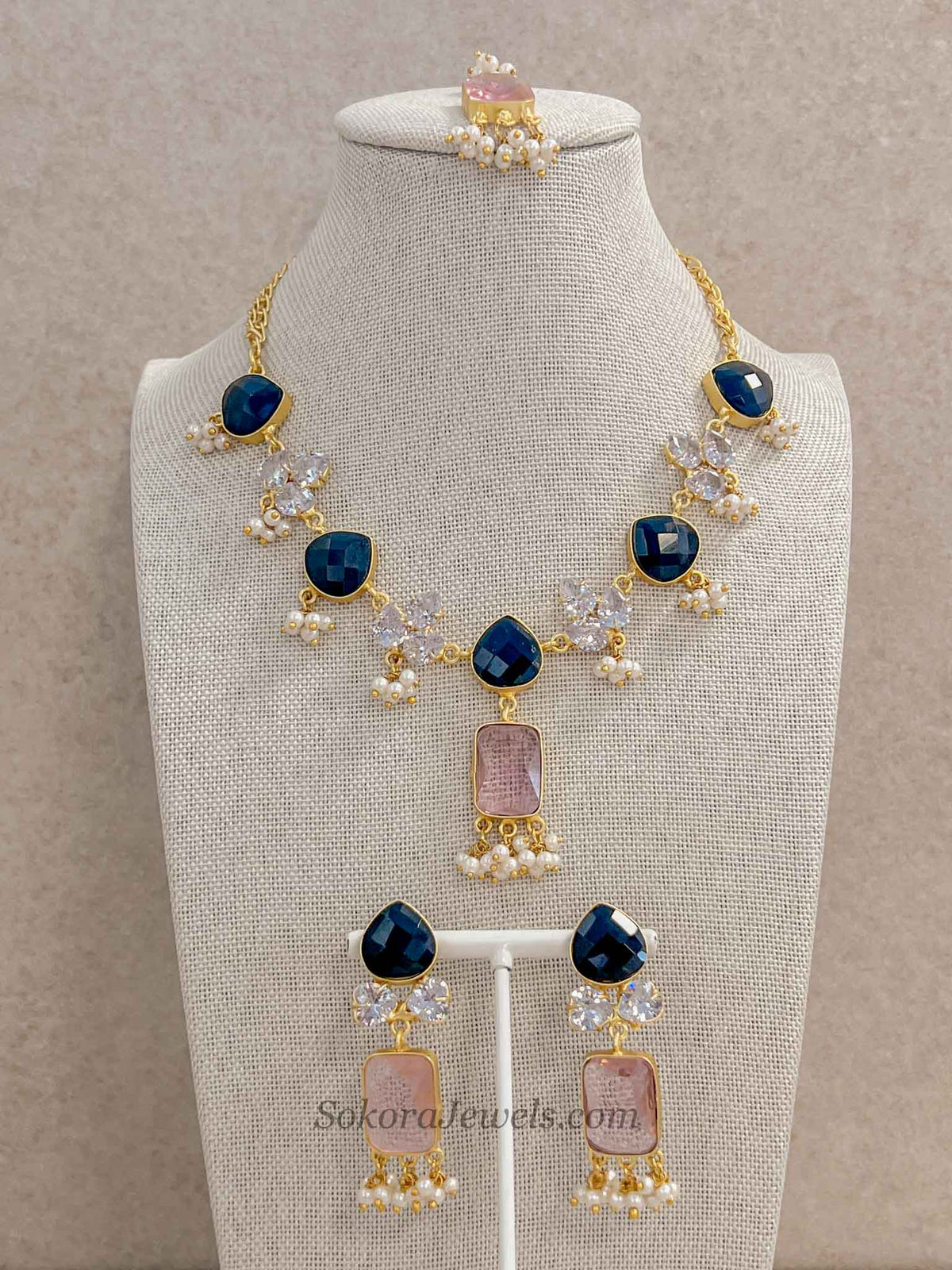 Geometric Drop Pendant & Pearl Statement Necklace Sets