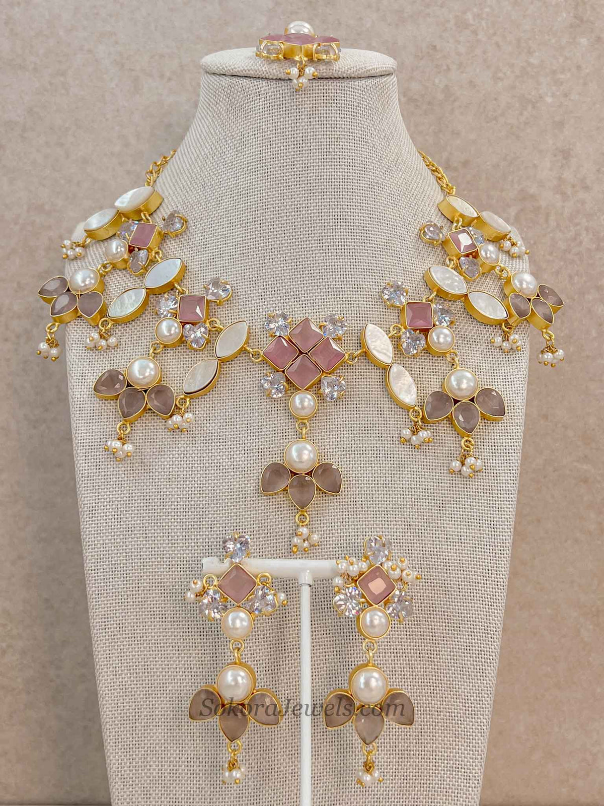 Modern Blossom Gemstone & Pearl Necklace Sets