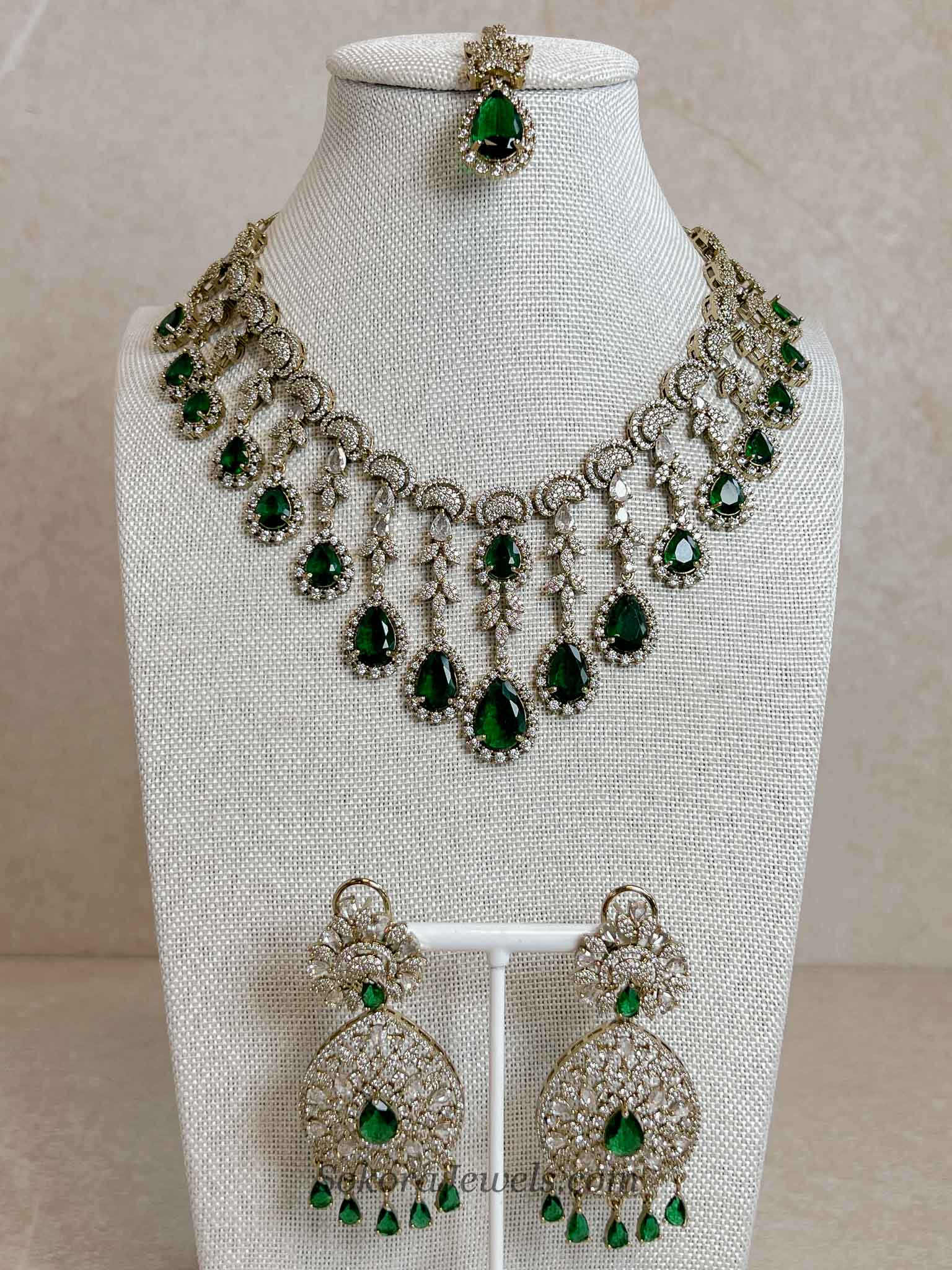 Suneeta Bridal American Diamond Set – Antique Gold Base