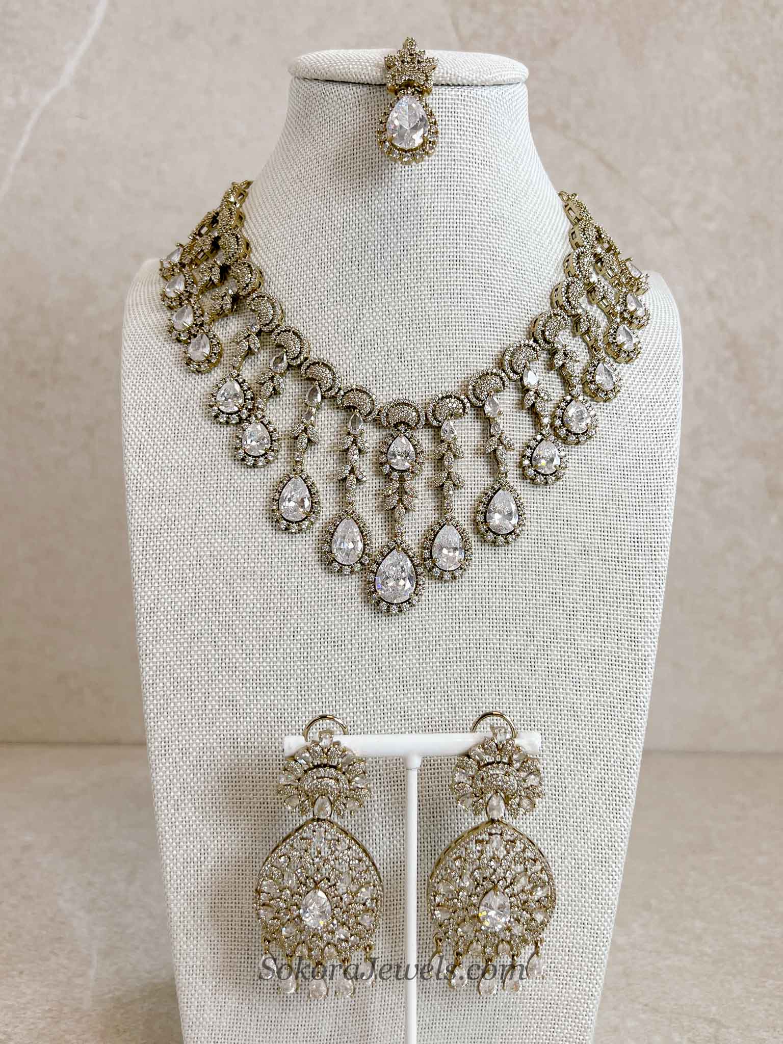 Suneeta Bridal American Diamond Set – Antique Gold Base