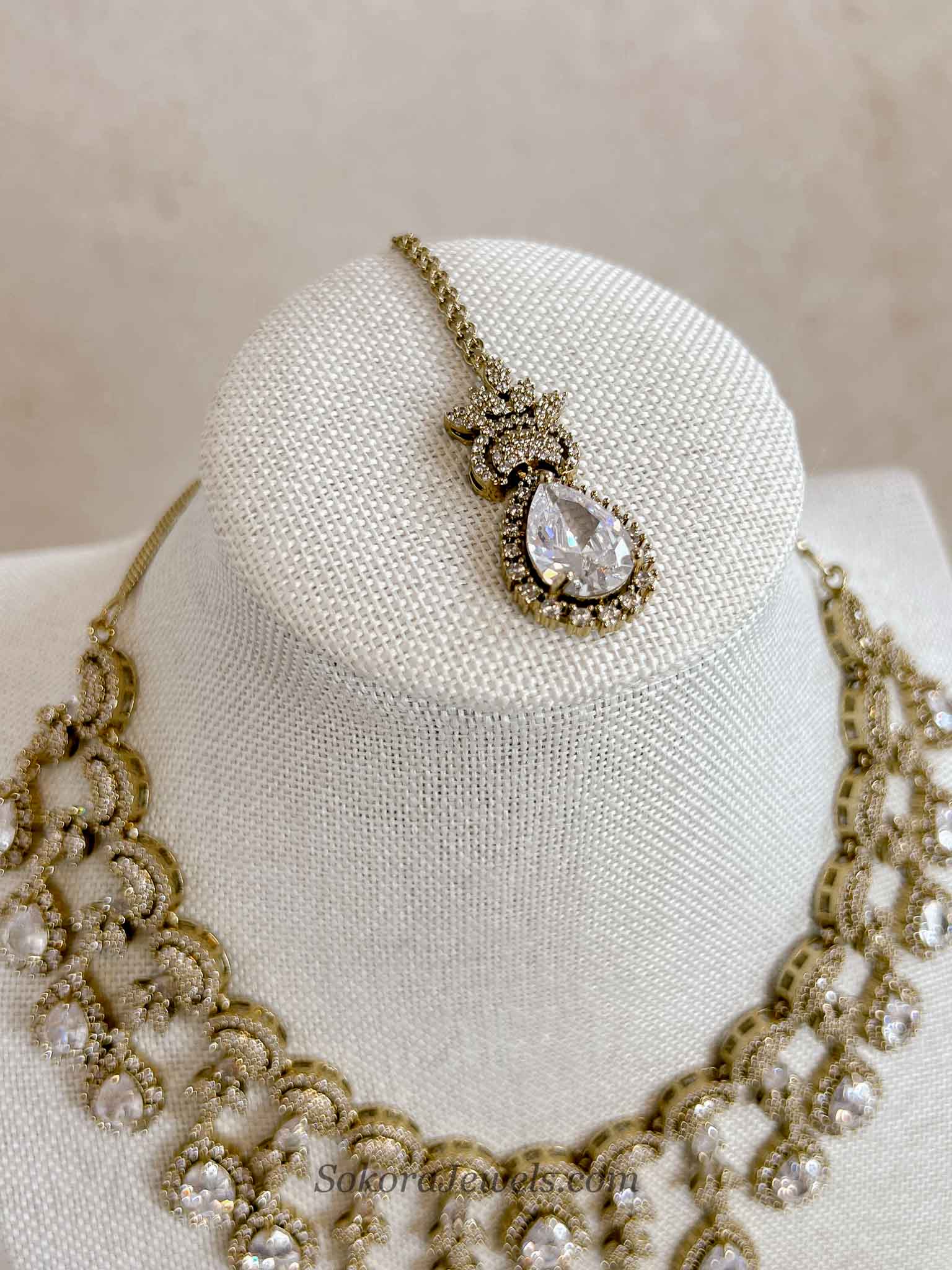 Suneeta Bridal American Diamond Set – Antique Gold Base