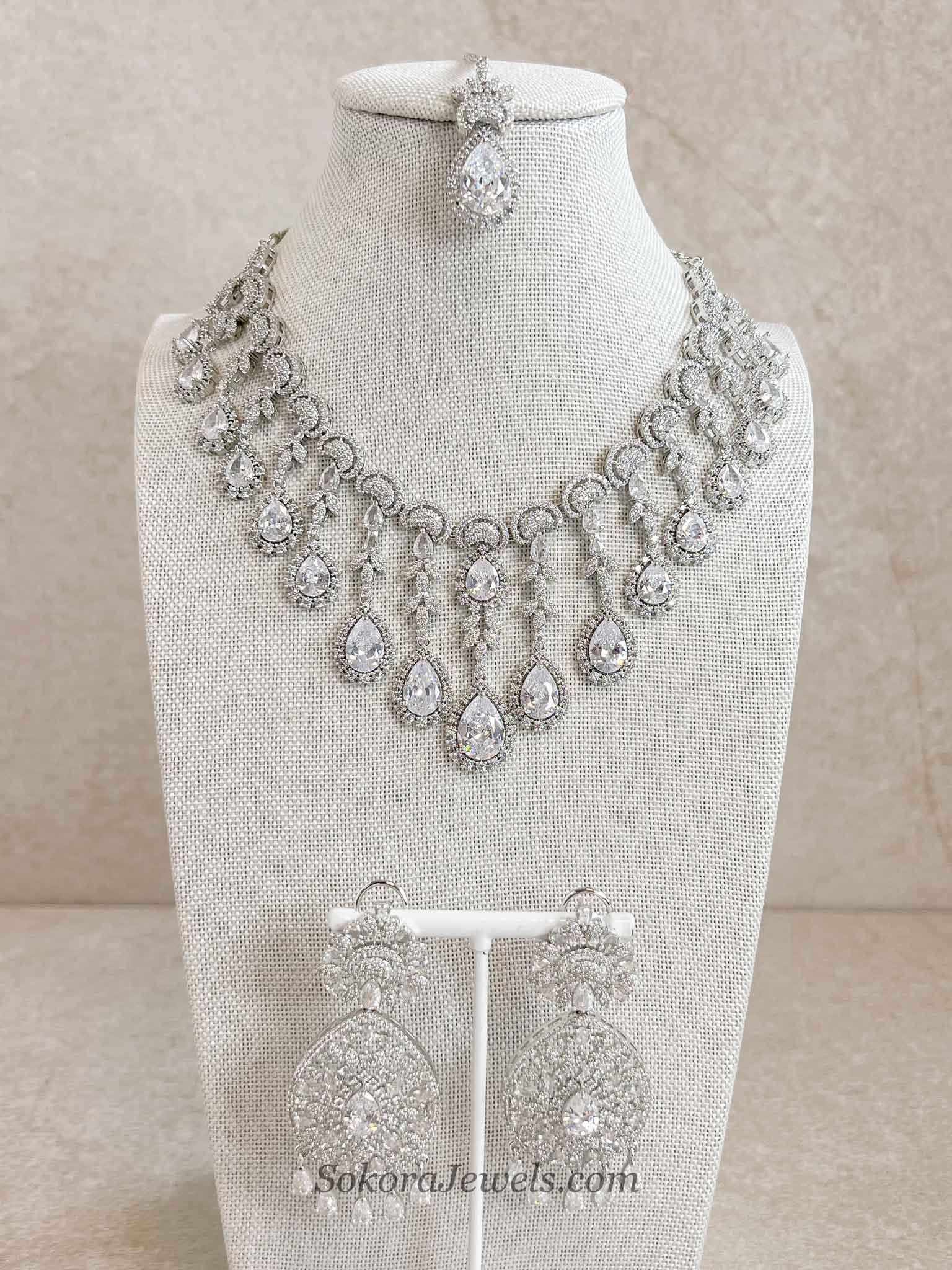 Suneeta Bridal American Diamond Set – Silver Base