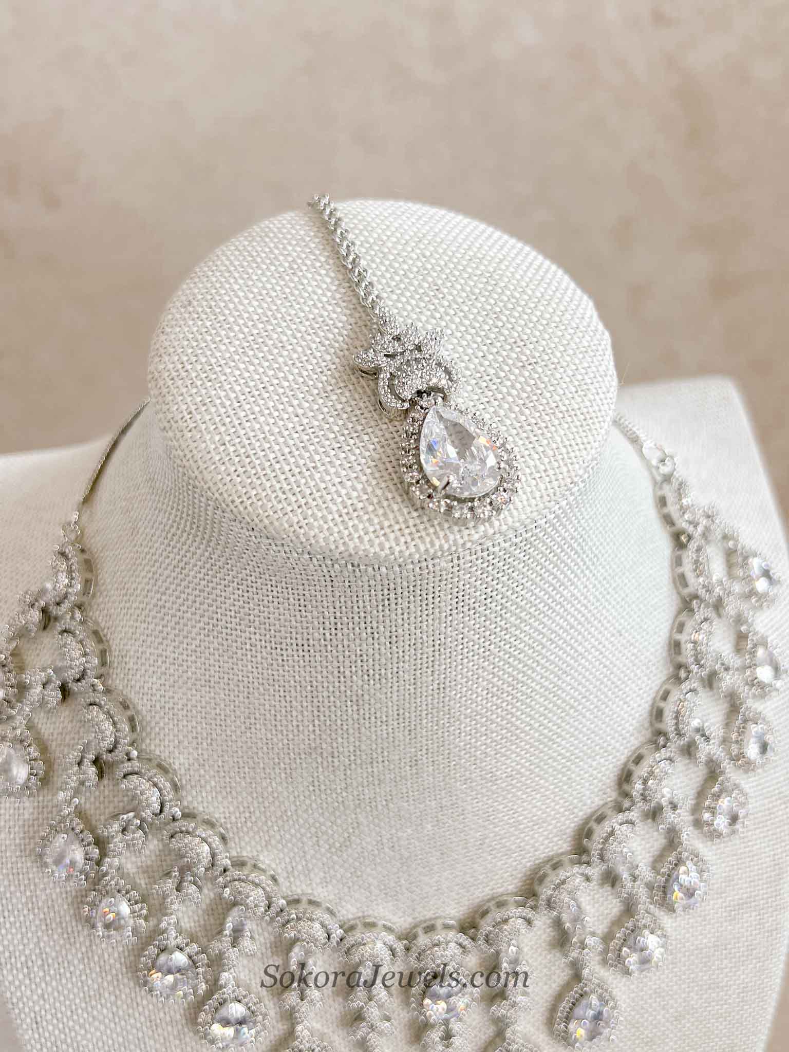 Suneeta Bridal American Diamond Set – Silver Base