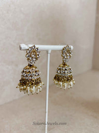 Antique Gold & Crystal Jhumka Earrings