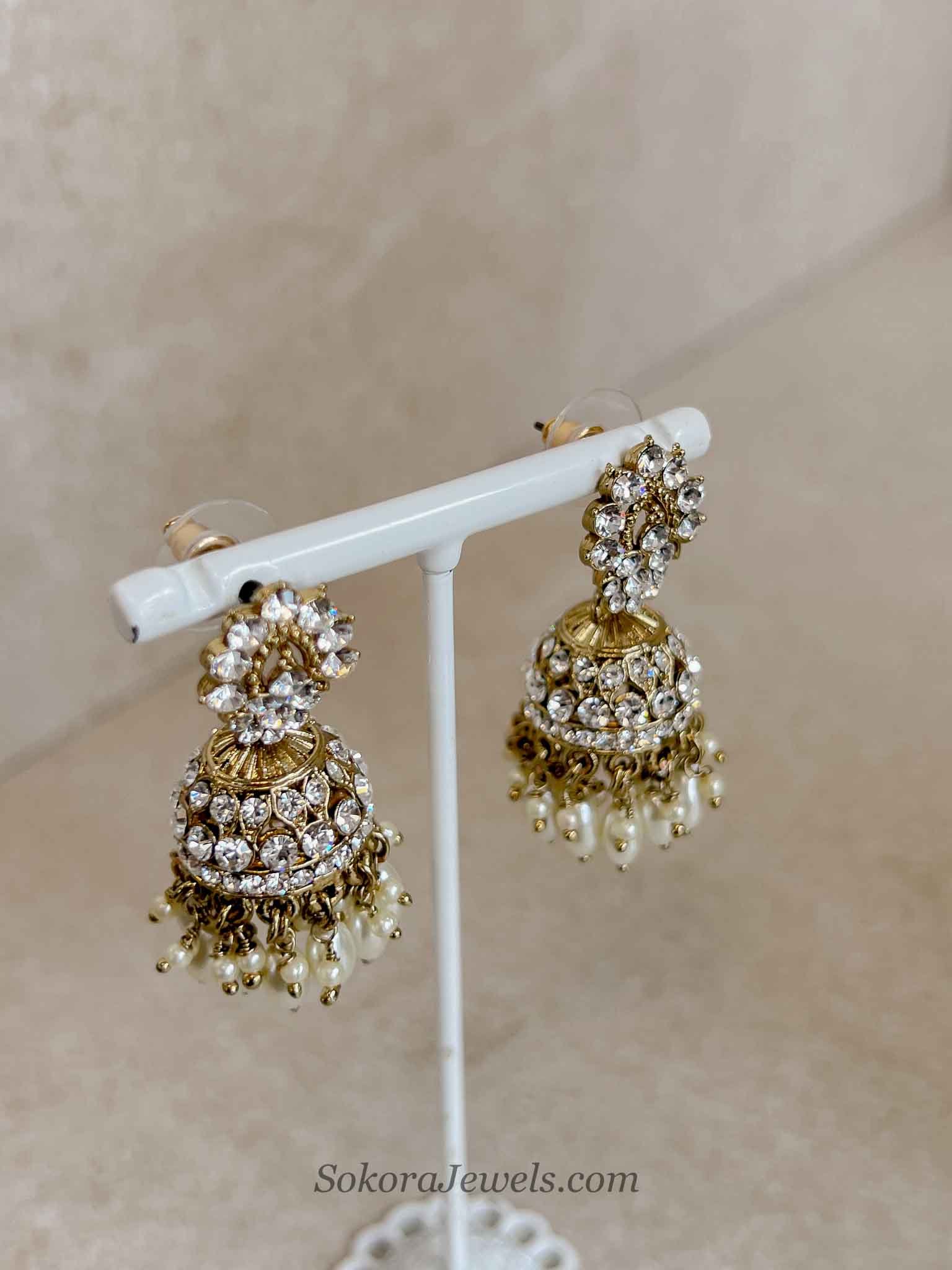 Antique Gold & Crystal Jhumka Earrings
