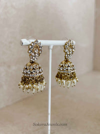 Antique Gold & Crystal Jhumka Earrings