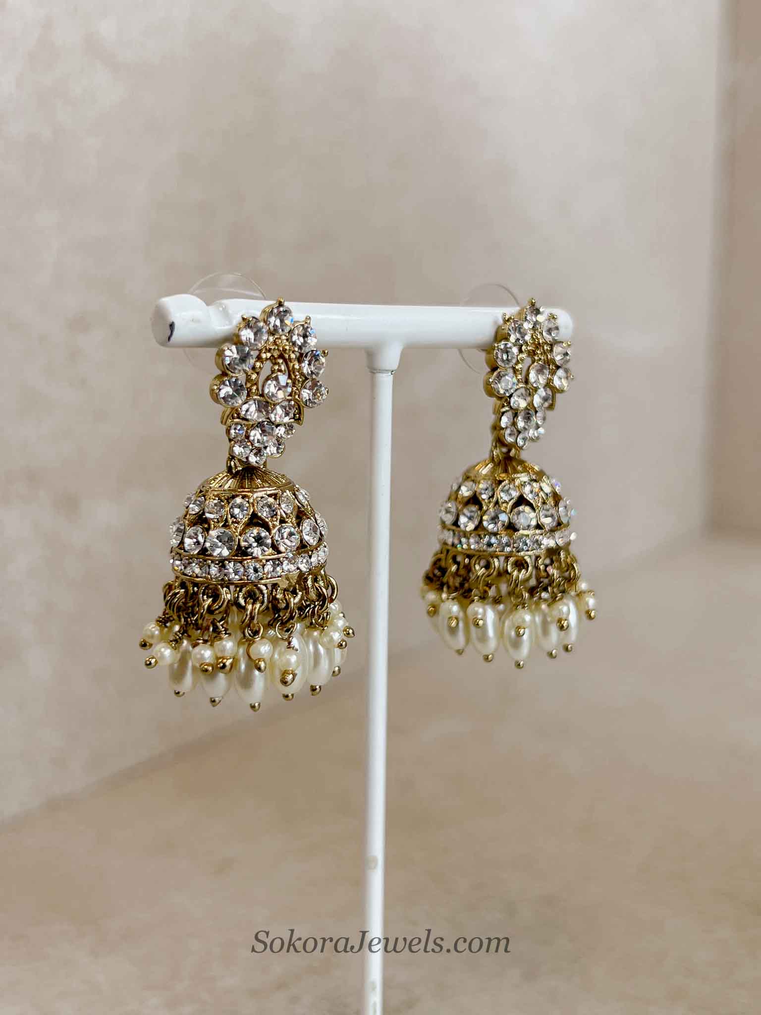 Antique Gold & Crystal Jhumka Earrings