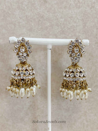 Antique Gold & Crystal Jhumka Earrings