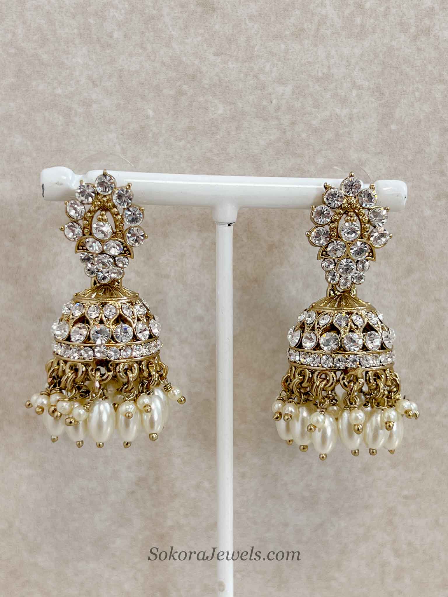 Antique Gold & Crystal Jhumka Earrings