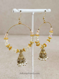 Gold and Clear Beaded Jhumka Hoops