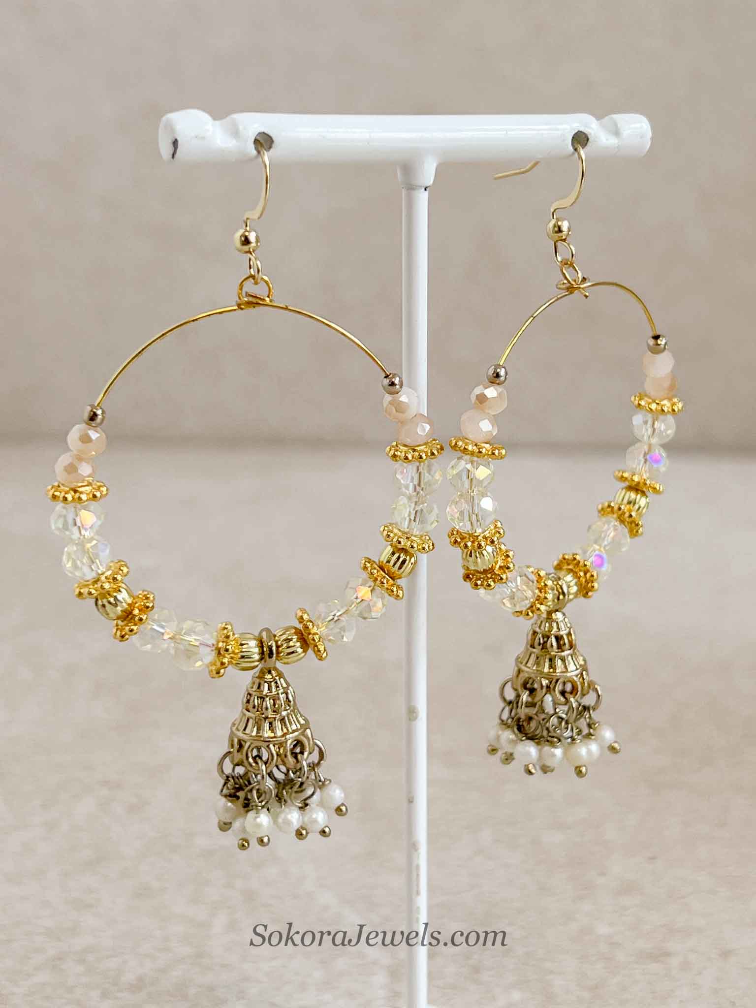 Gold and Clear Beaded Jhumka Hoops