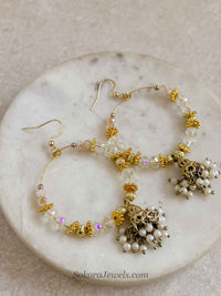 Gold and Clear Beaded Jhumka Hoops