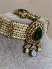 Antique Gold & Emerald Green Choker set