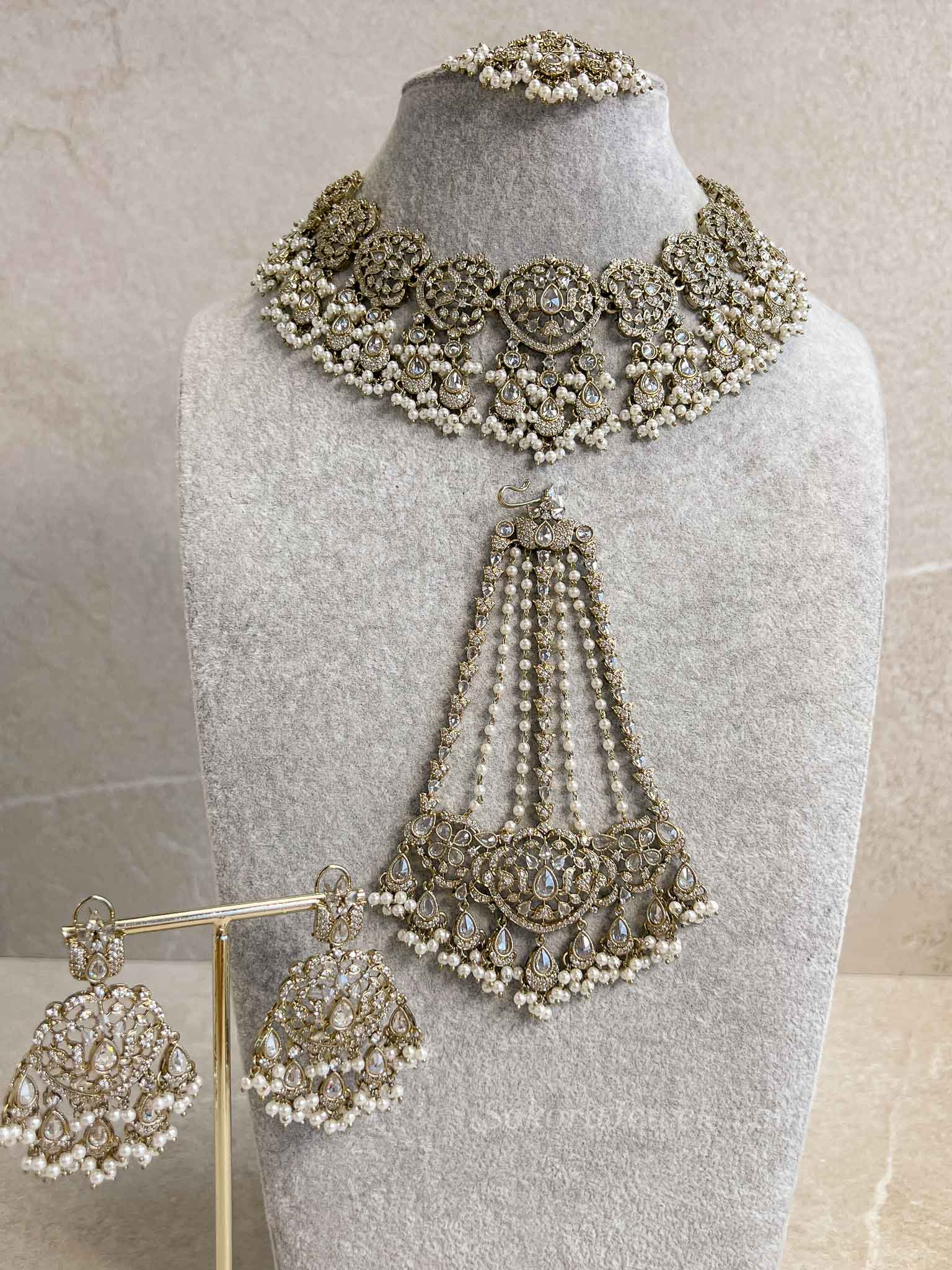 Sahar American Diamond Bridal Jewellery Set with Jhumar & Ring