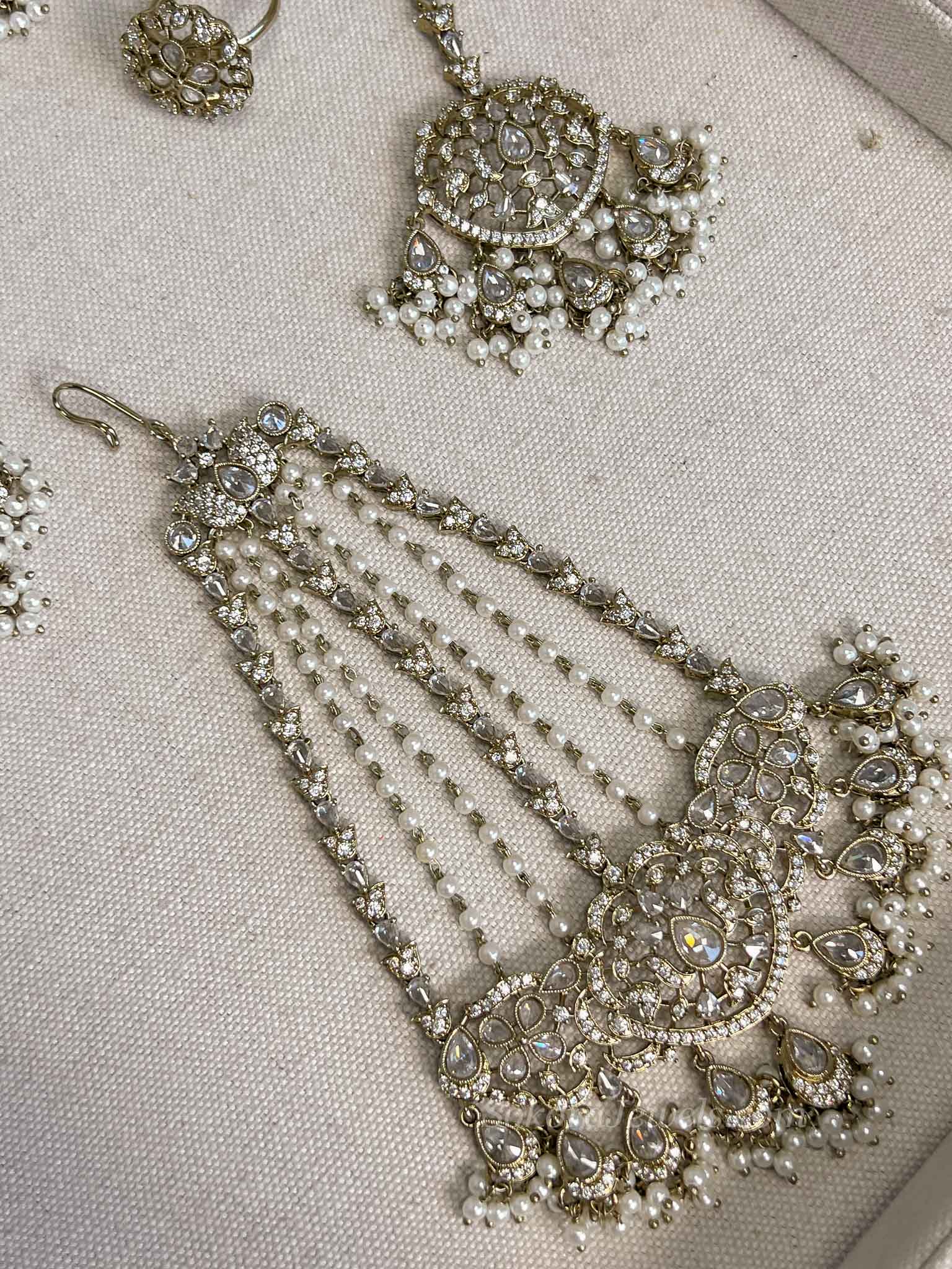 Sahar American Diamond Bridal Jewellery Set with Jhumar & Ring