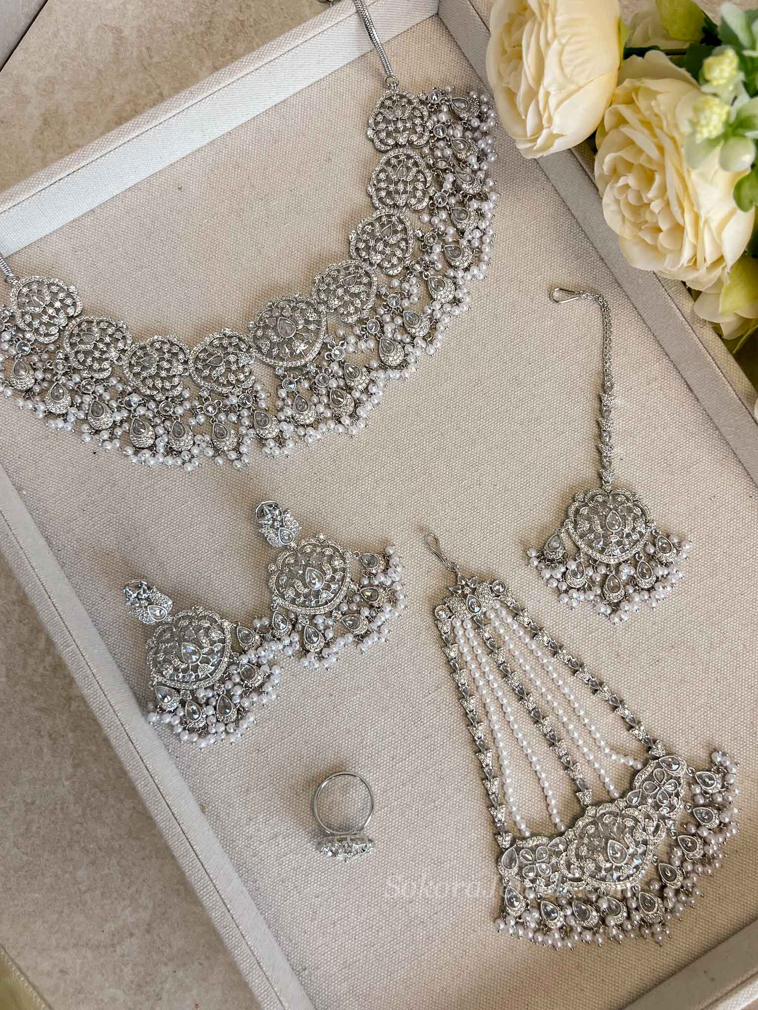 Sahar American Diamond Bridal Jewellery Set with Jhumar & Ring