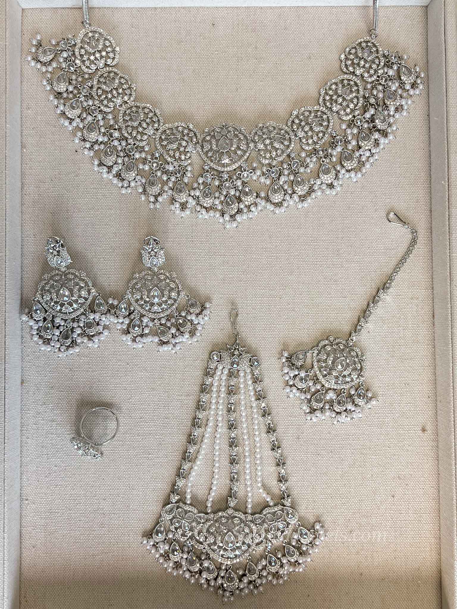 Sahar American Diamond Bridal Jewellery Set with Jhumar & Ring