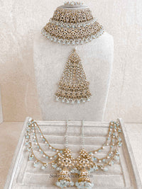 Zeba Bridal Double Choker Necklace set - Light Blue