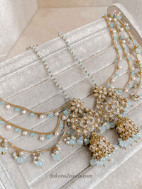 Zeba Bridal Double Choker Necklace set - Light Blue
