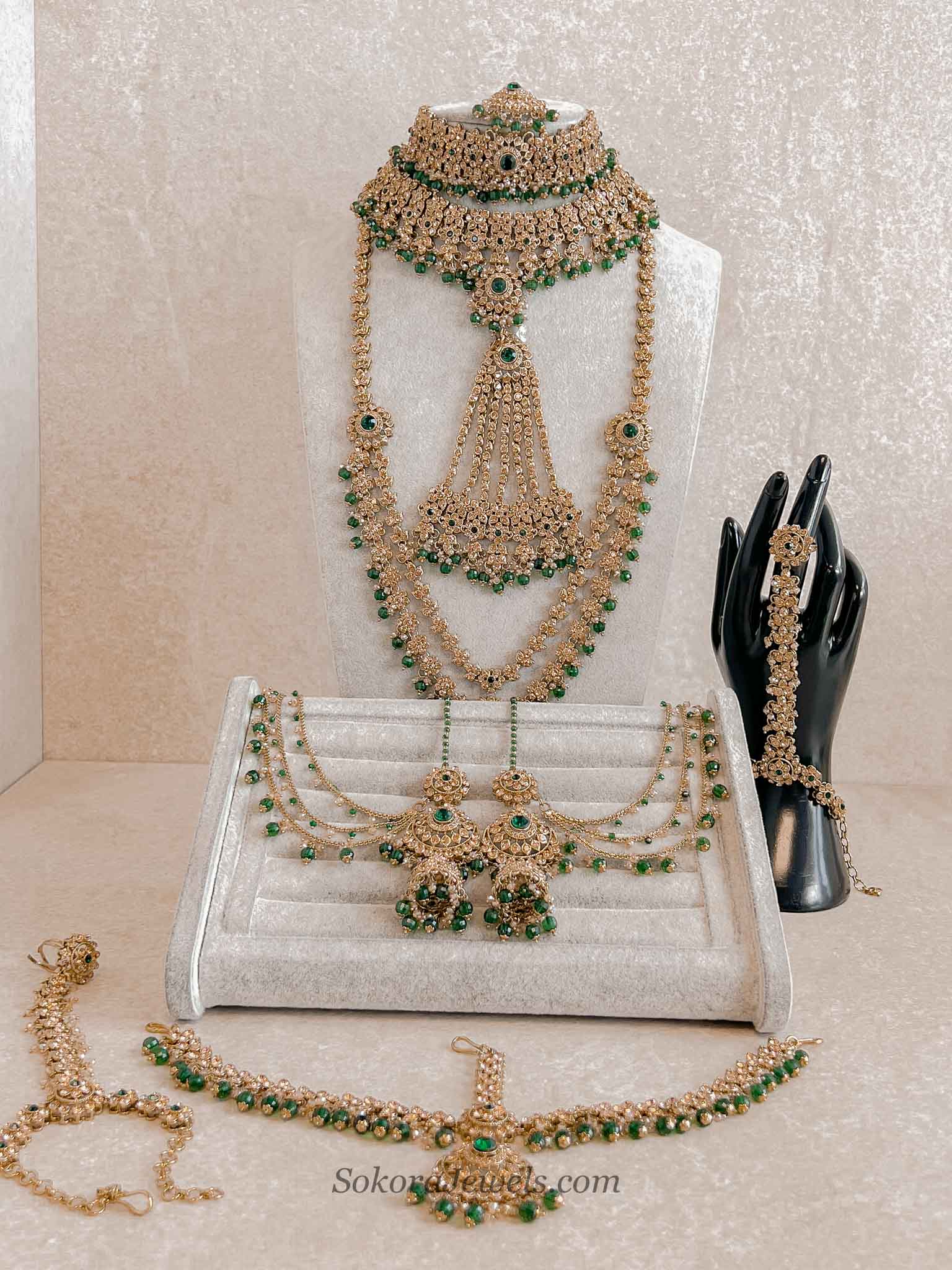 Golden Full Bridal set with Green beads