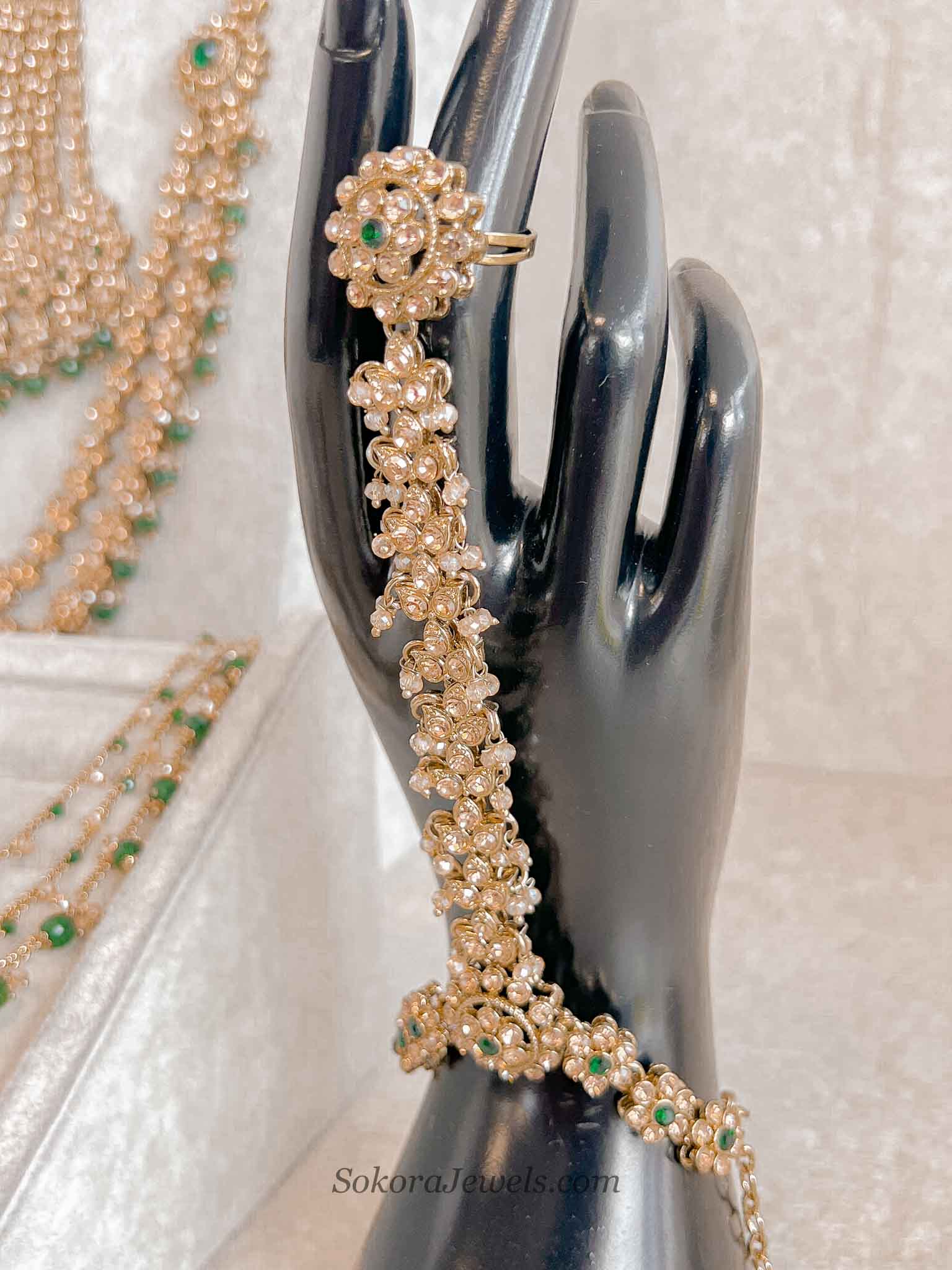 Golden Full Bridal set with Green beads