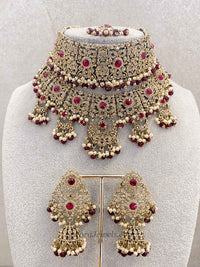 Double Bridal Choker & Necklace Set - Maroon