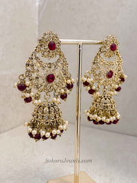 Double Bridal Choker & Necklace Set - Maroon
