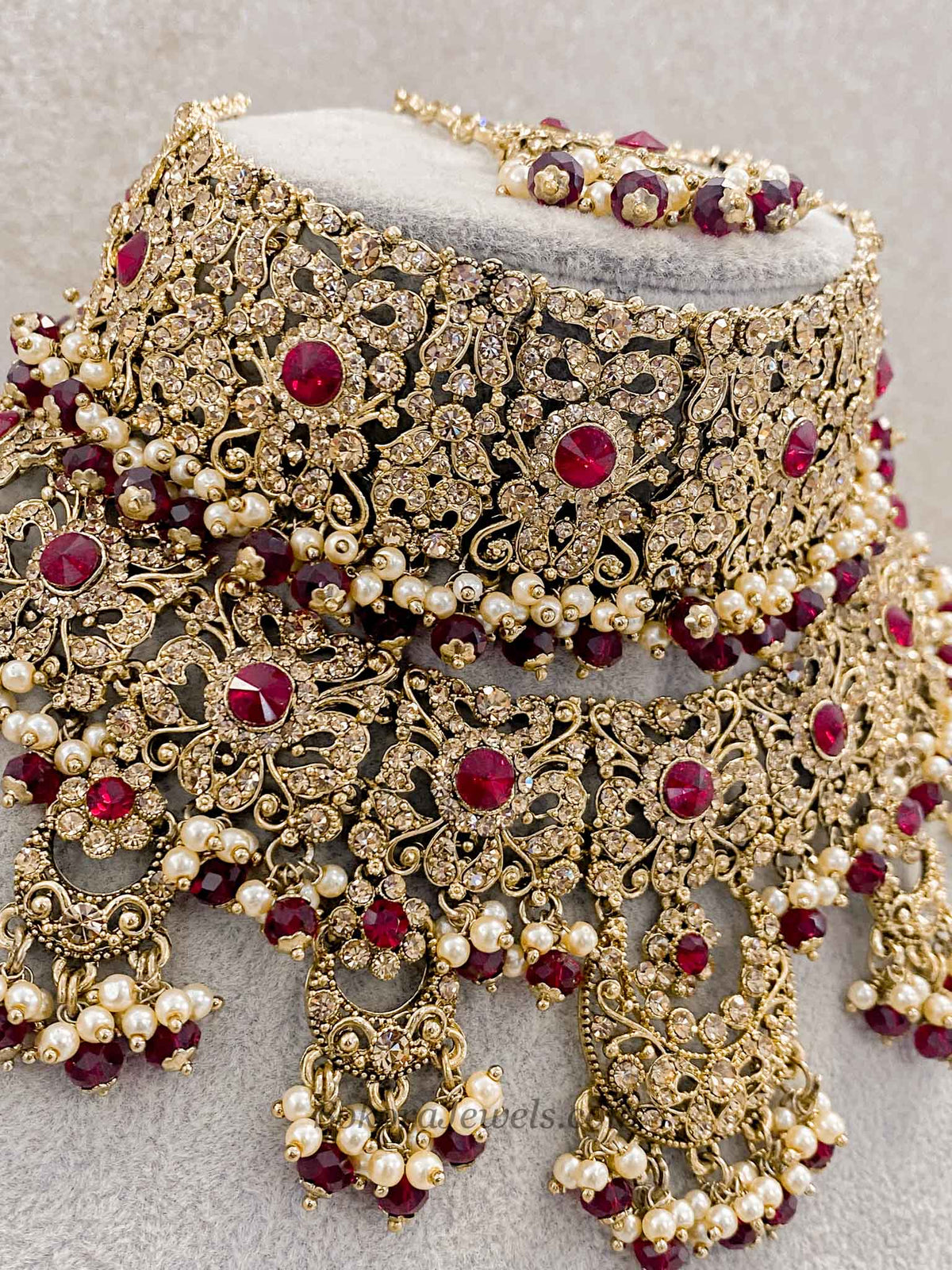 Double Bridal Choker & Necklace Set - Maroon
