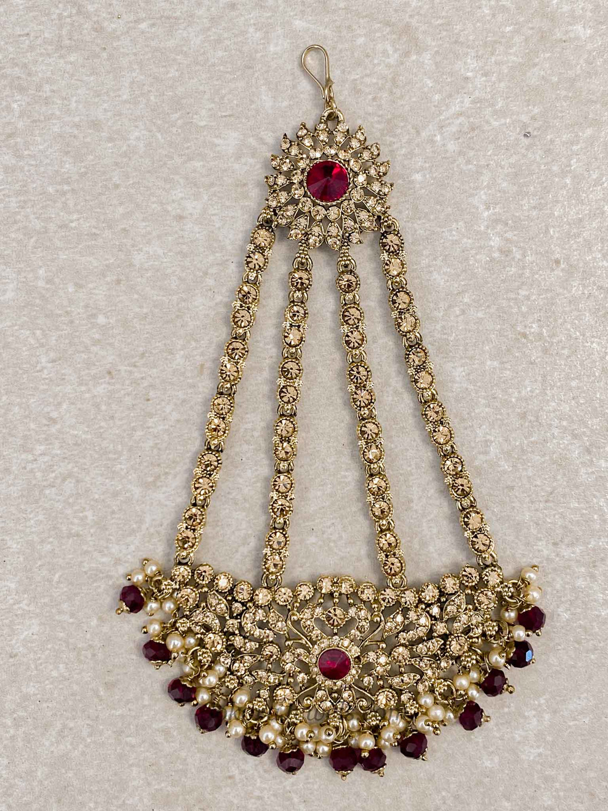 Maroon Bead Bridal Jhumar