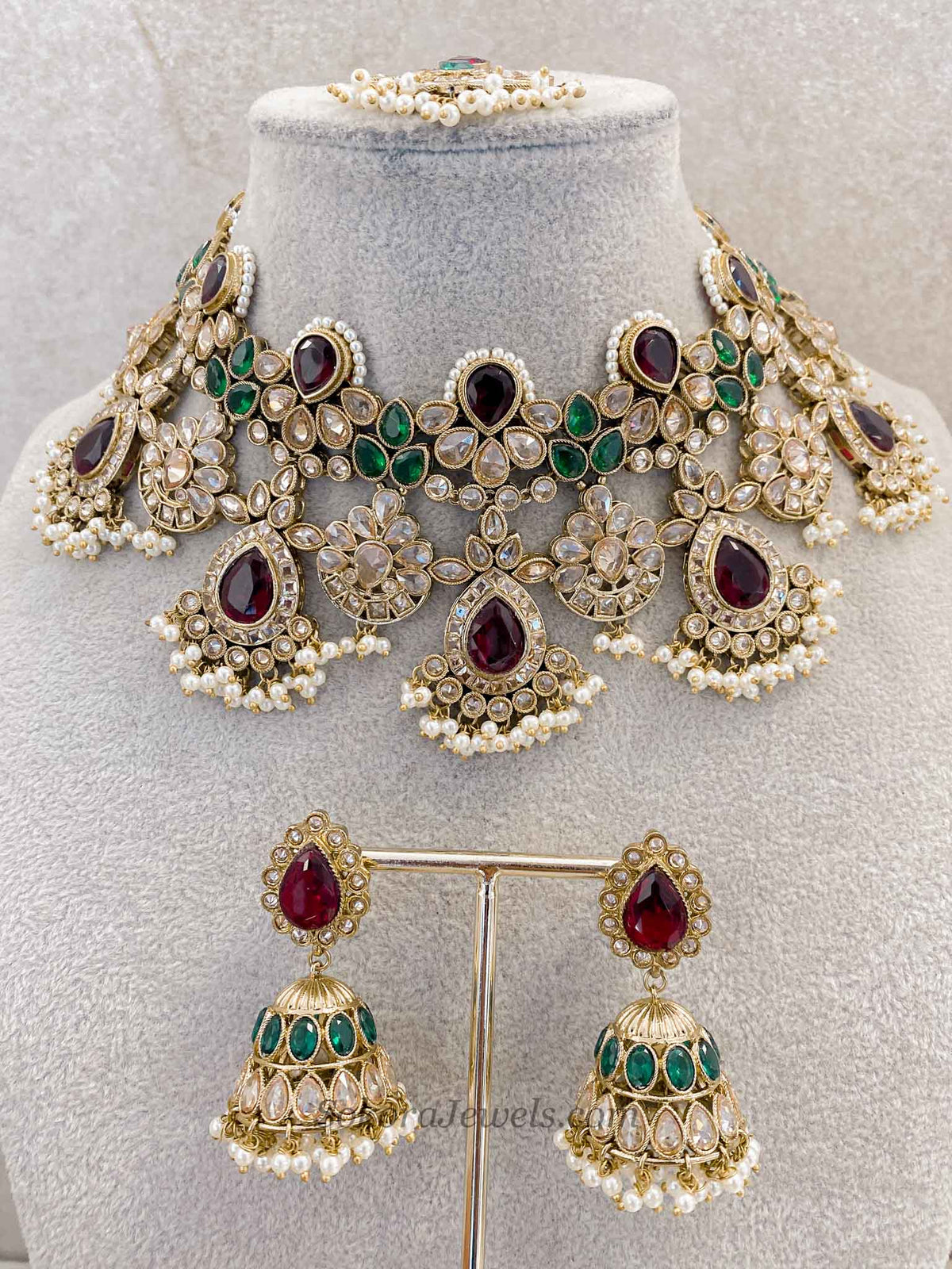 Sulayha Maroon & Green Bridal Jewellery Set