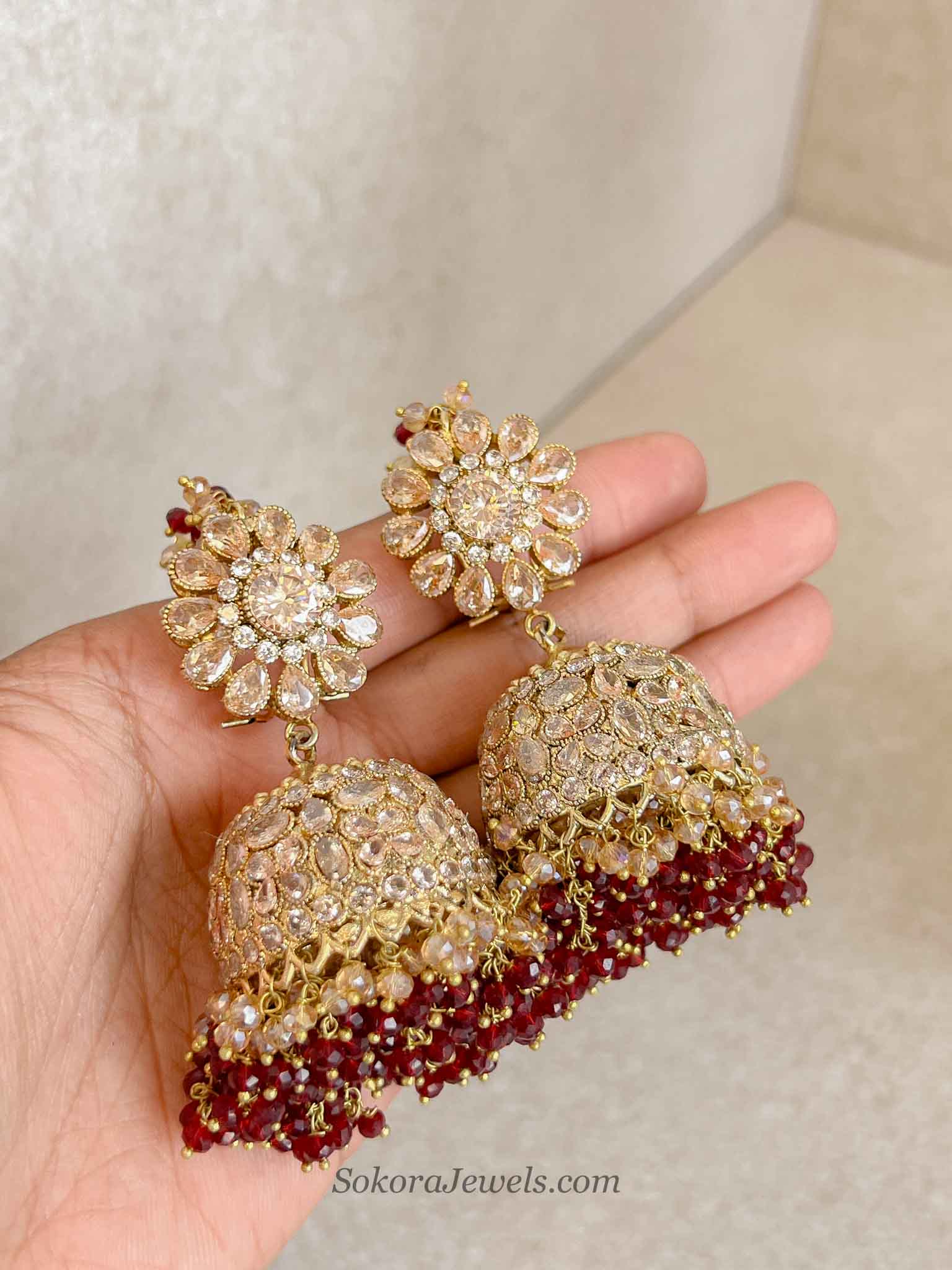 Gold Plated Bridal Choker set - Maroon