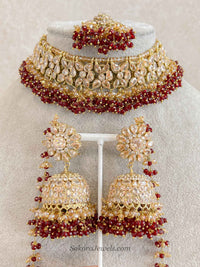 Gold Plated Bridal Choker set - Maroon