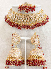 Gold Plated Bridal Choker set - Maroon