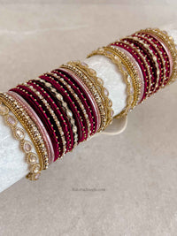 Bridal Bangle Set - Maroon & Pink