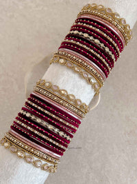 Bridal Bangle Set - Maroon & Pink