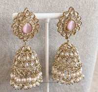 Mehnaaz Pearl Drop Necklace Set - Pink with Jhumar
