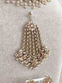 Mehnaaz Pearl Drop Necklace Set - Pink with Jhumar