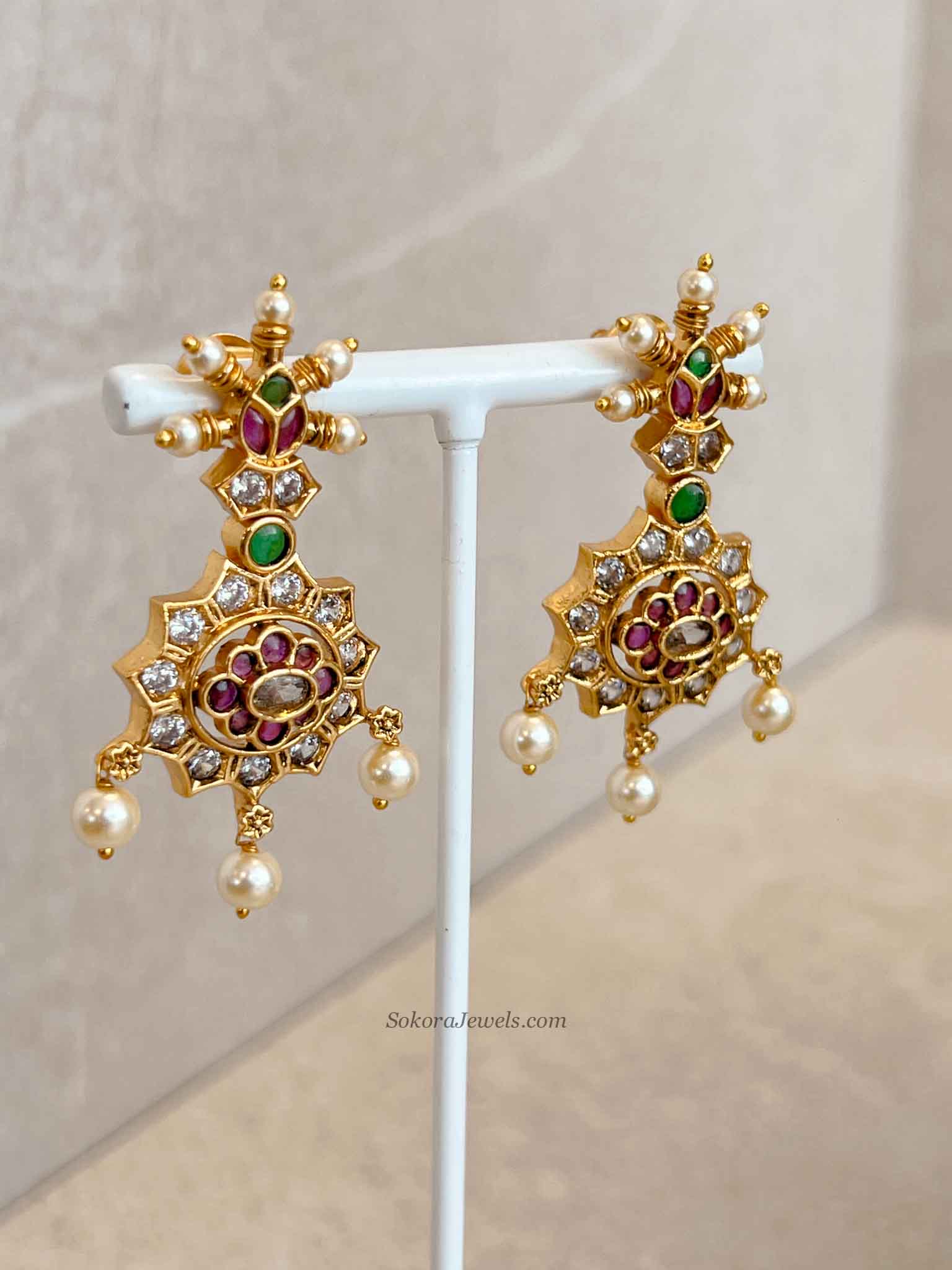 Ruby & Green Pearl Necklace Set