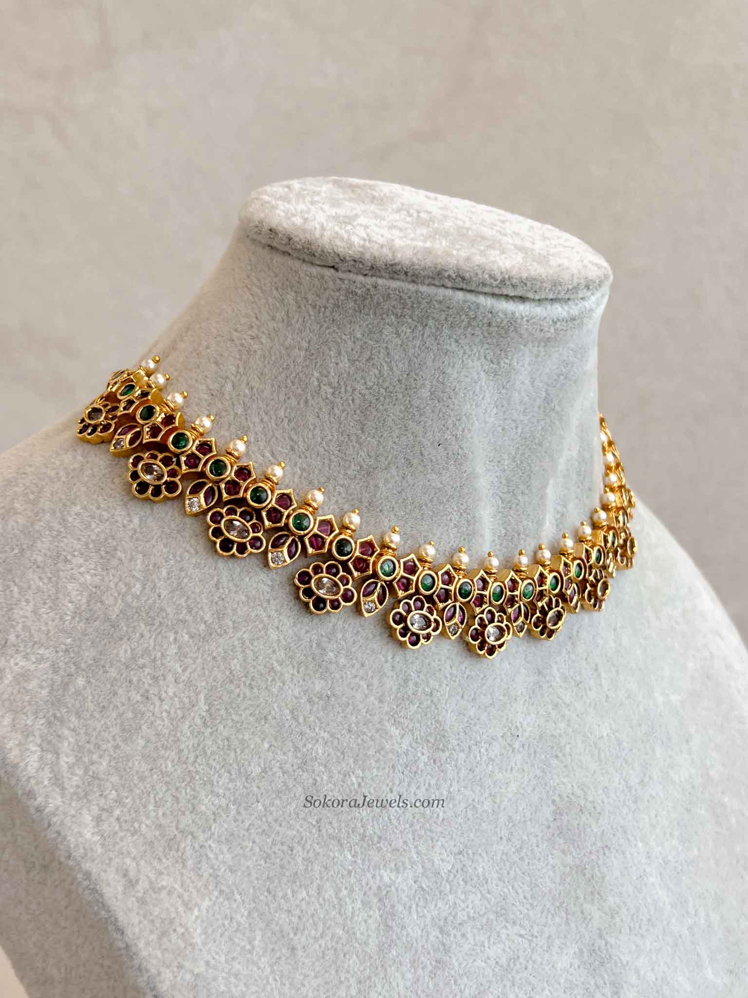 Ruby & Green Pearl Necklace Set