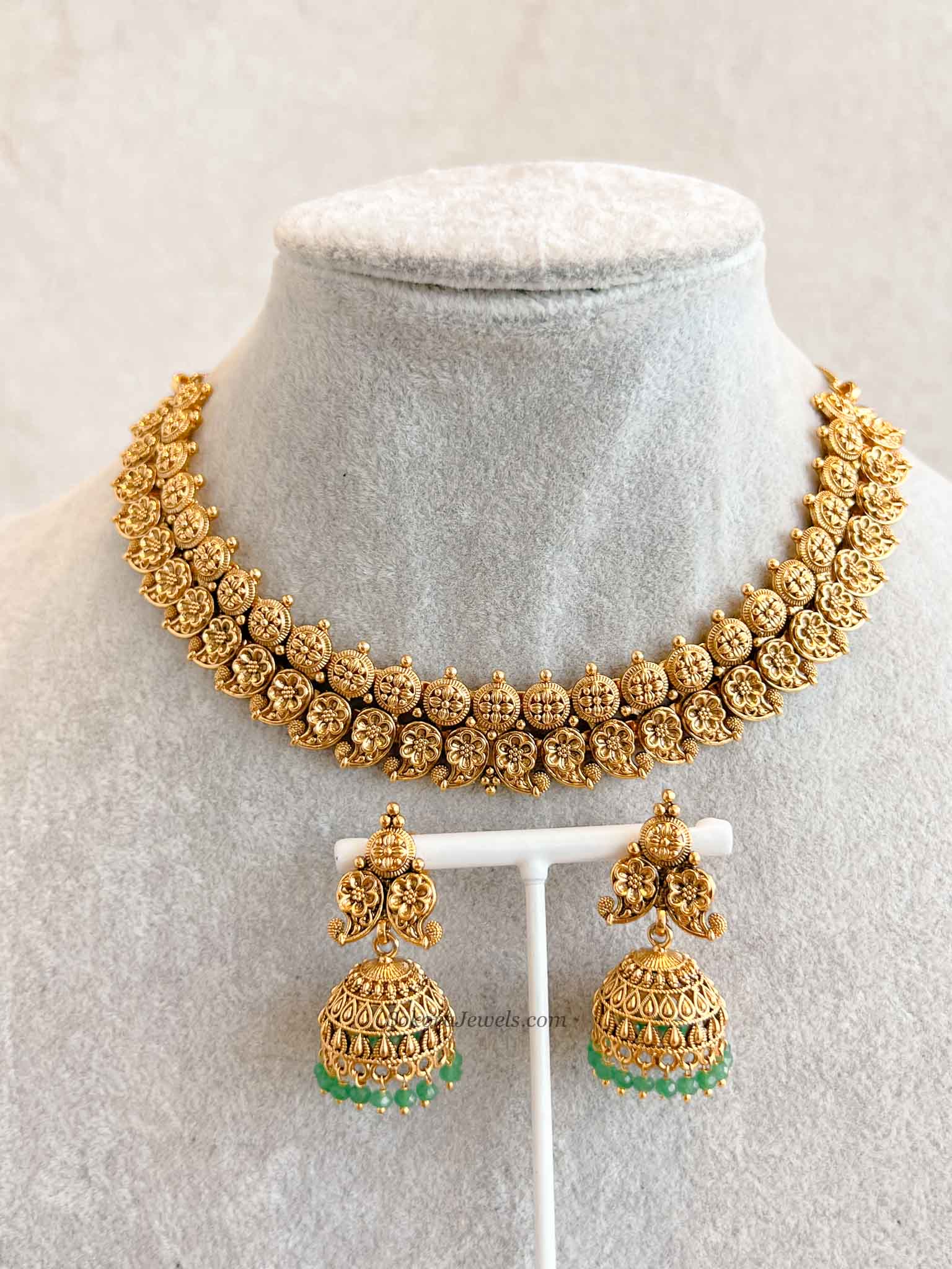 South Indian Necklace Set with Green Beads