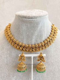 South Indian Necklace Set with Green Beads