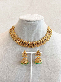 South Indian Necklace Set with Green Beads