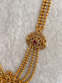 Traditional Square Pendant Mala Set with Ruby and Green Stones